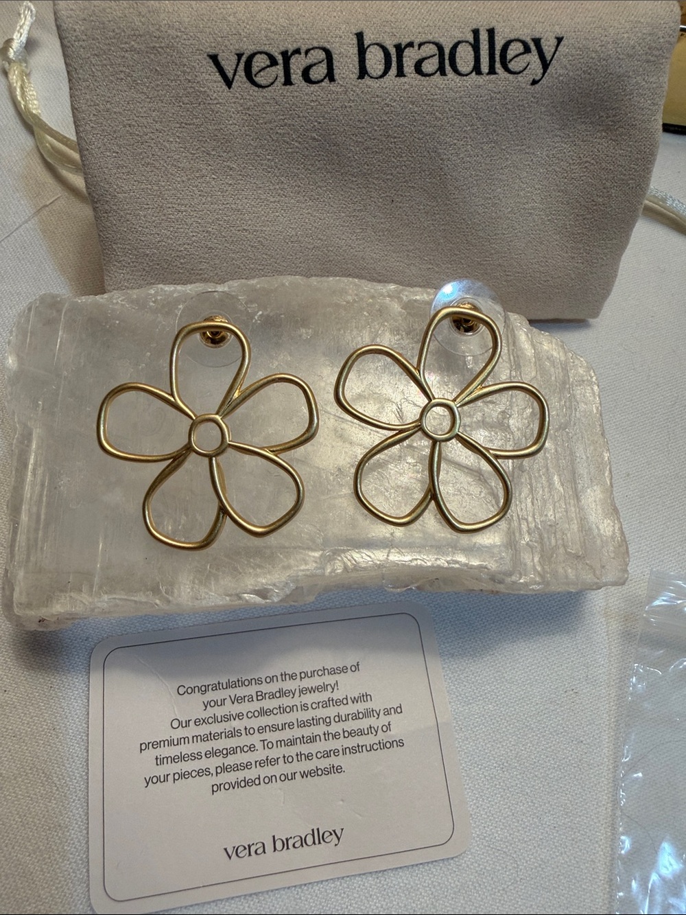 Vera Bradley satin Gold Open Petal Flower Stud Earrings